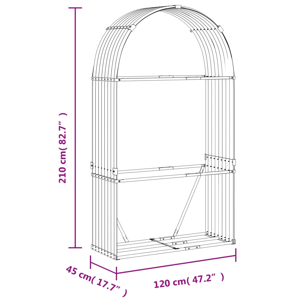 Log Holder Light Grey 120X45X210 Cm Galvanised Steel