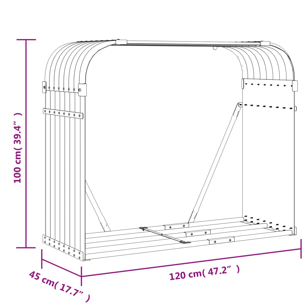 Log Holder Light Grey 120X45X100 Cm Galvanised Steel