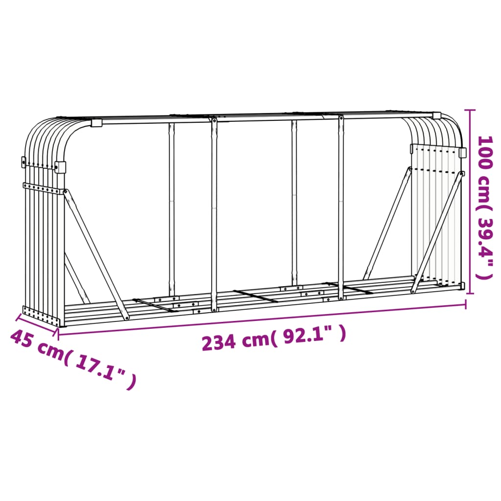 Log Holder Light Grey 234X45X100 Cm Galvanised Steel