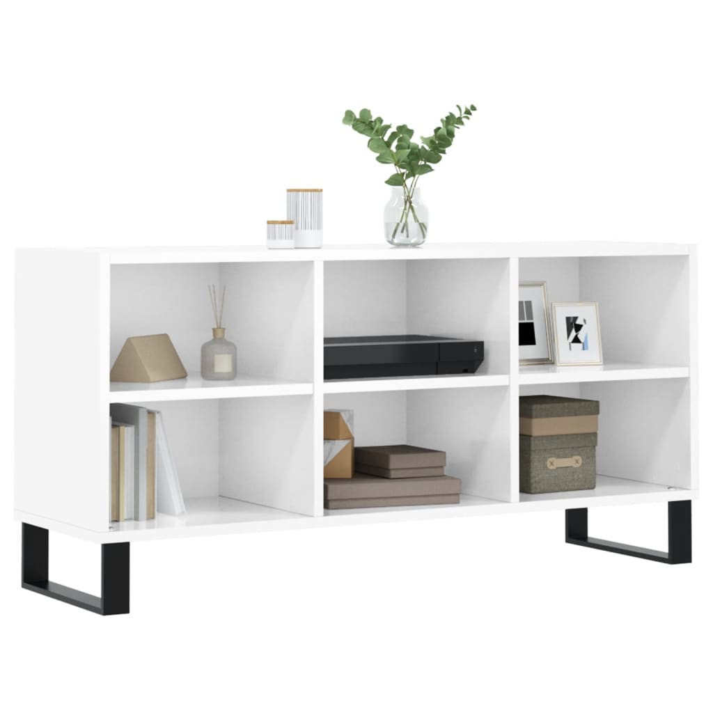 Tv Cabinet High Gloss White 103.5X30X50 Cm Engineered Wood