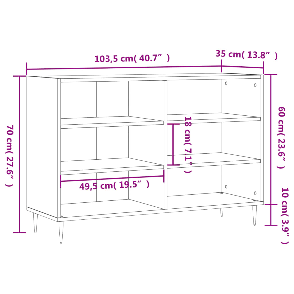 Sideboard High Gloss White 103.5X35X70 Cm Engineered Wood