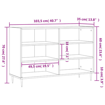 Sideboard High Gloss White 103.5X35X70 Cm Engineered Wood