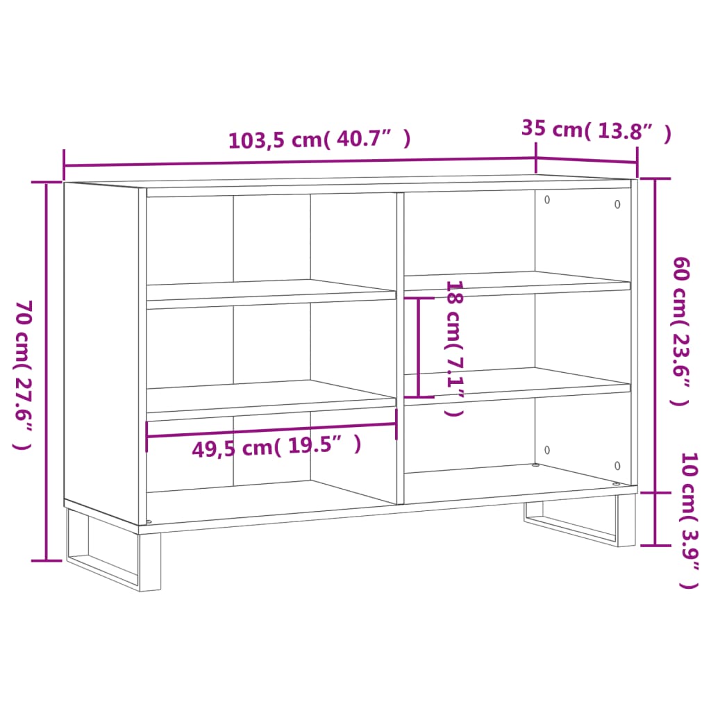 Sideboard High Gloss White 103.5X35X70 Cm Engineered Wood