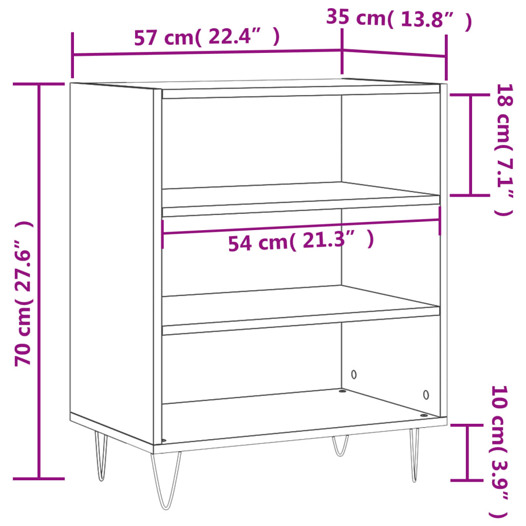 Sideboard High Gloss White 57X35X70 Cm Engineered Wood