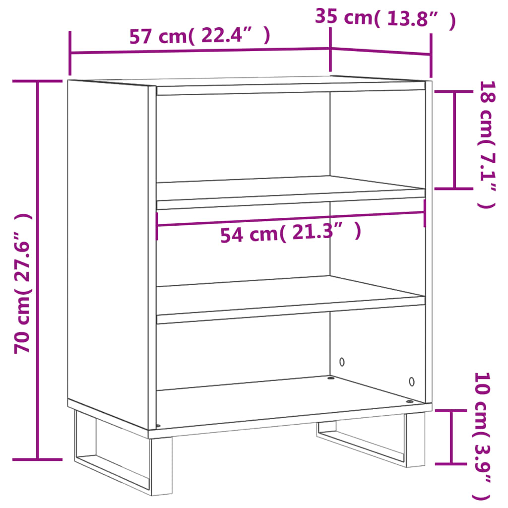 Sideboard High Gloss White 57X35X70 Cm Engineered Wood