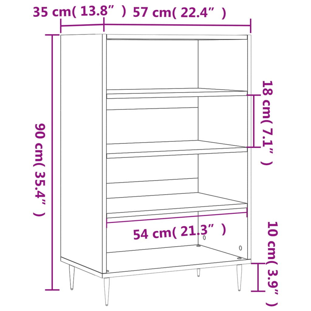 Highboard High Gloss White 57X35X90 Cm Engineered Wood