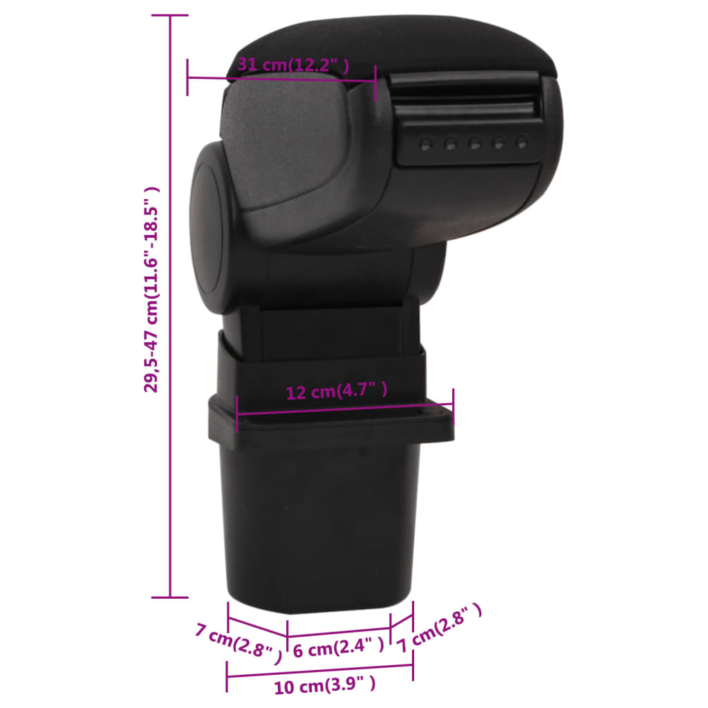 Car Armrest Black 12X31X(29.5-47) Cm Abs