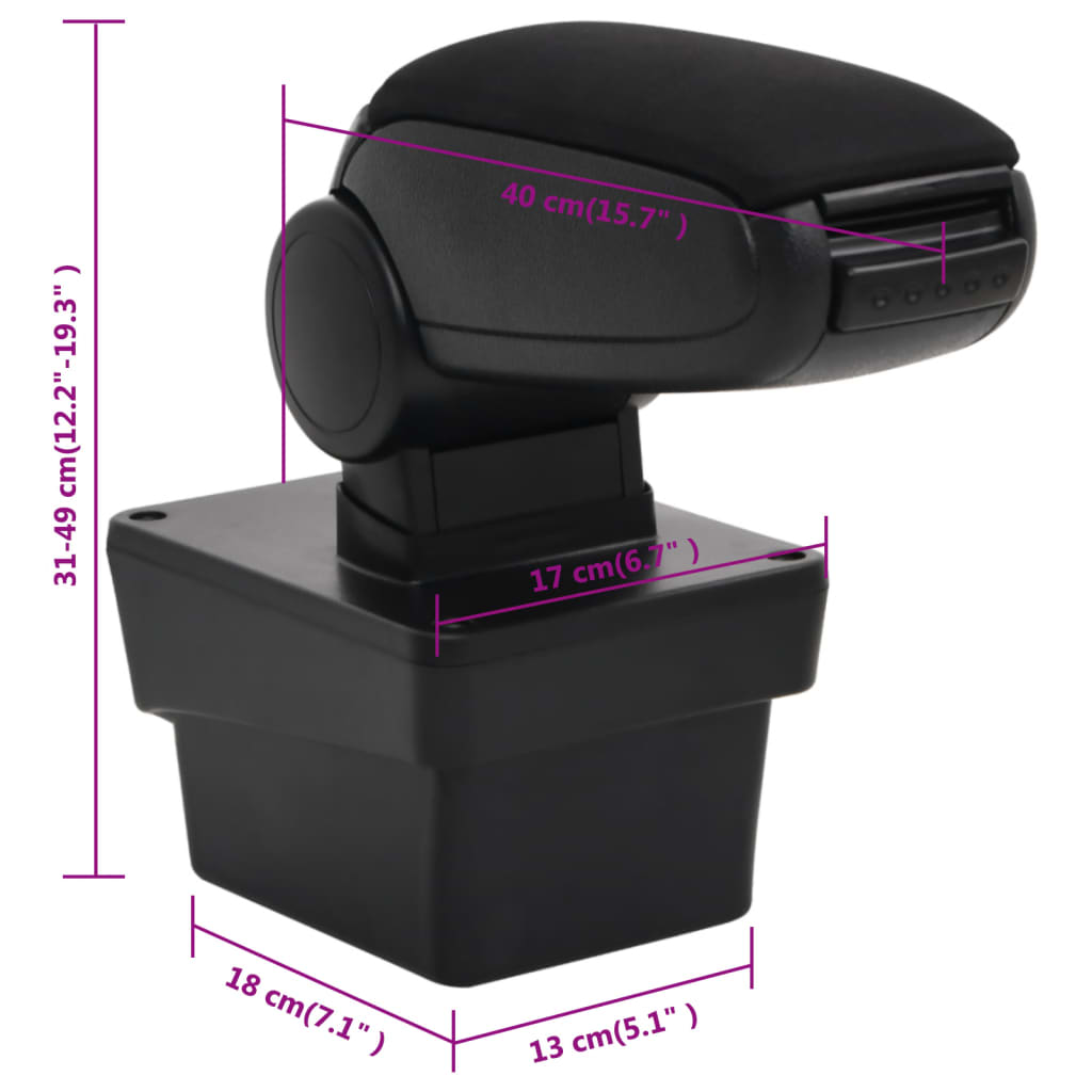 Car Armrest Black 17X40X(31-49) Cm Abs