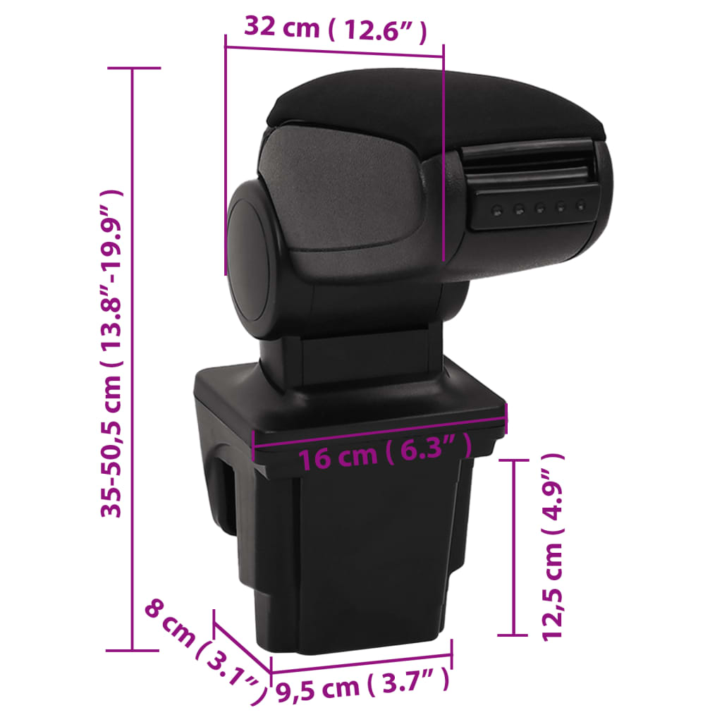 Car Armrest Black 16X32X(35-50.5) Cm Abs