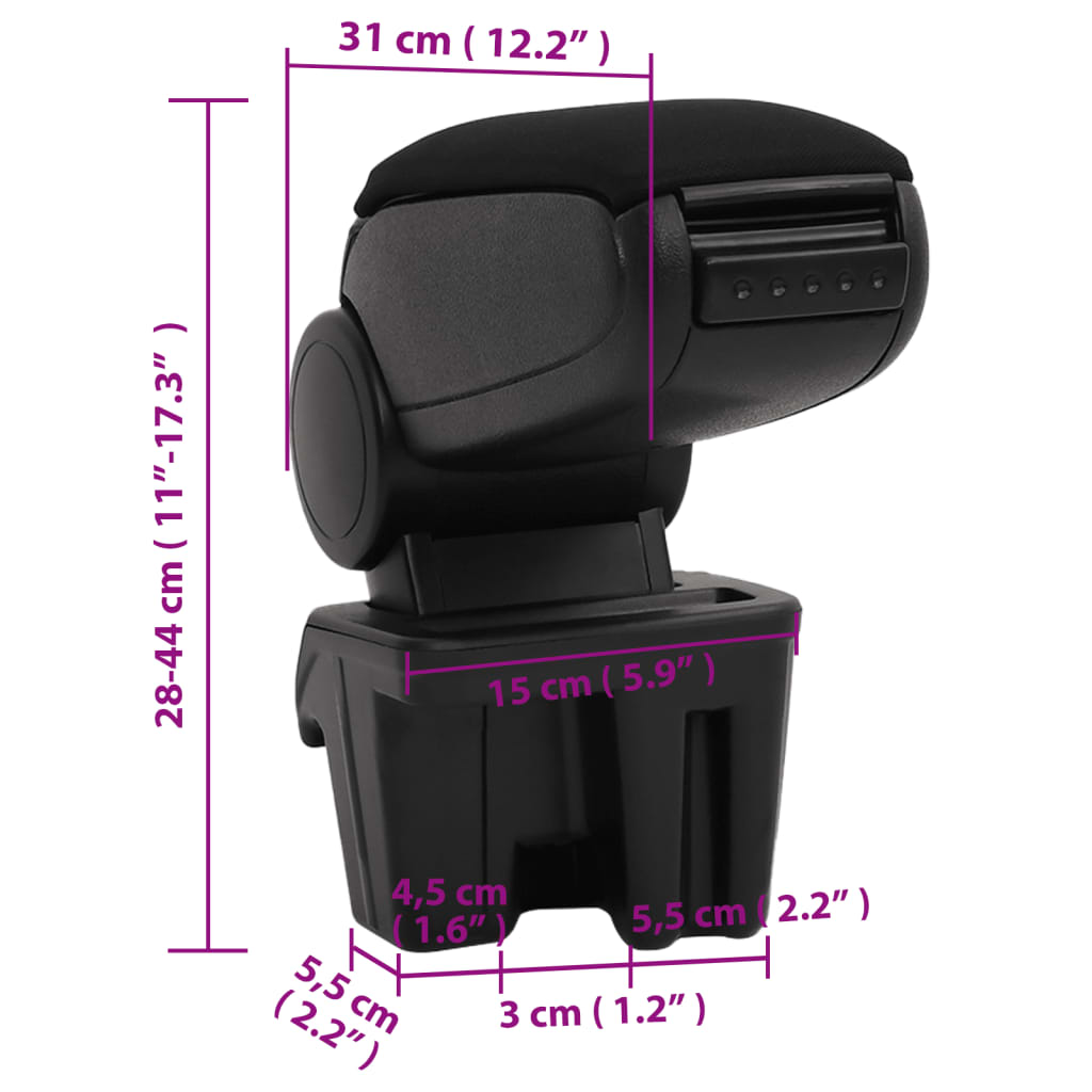 Car Armrest Black 15X31X(28-44) Cm Abs