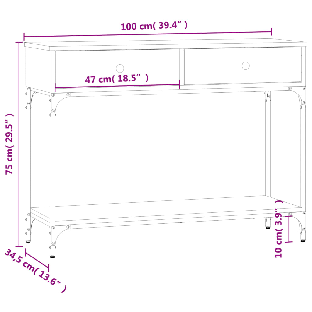 Console Table Black 100X34.5X75 Cm Engineered Wood