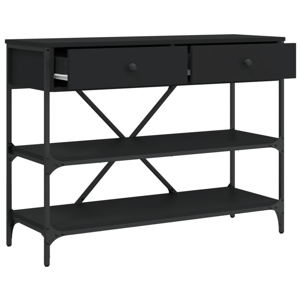 Console Table With Drawers And Shelves Black Engineered Wood