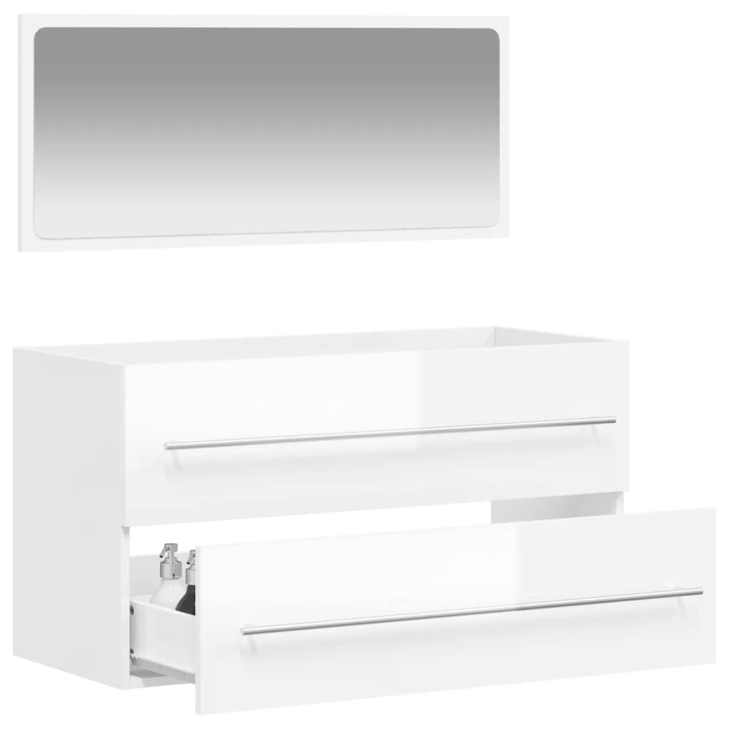 Bathroom Cabinet With Mirror High Gloss White Engineered Wood