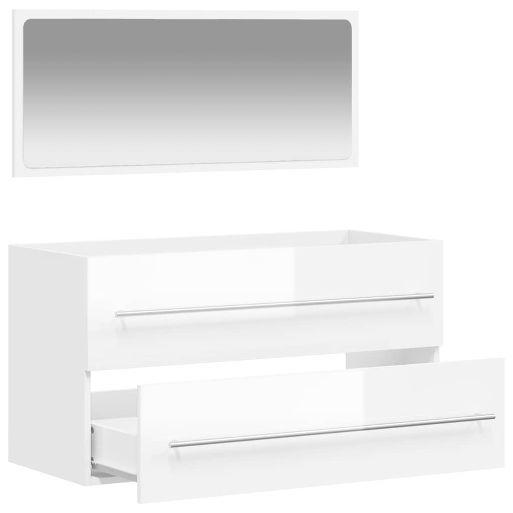 Bathroom Cabinet With Mirror High Gloss White Engineered Wood