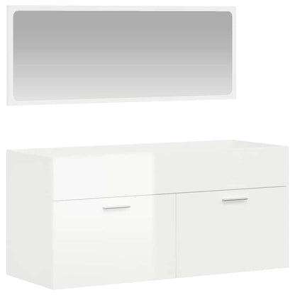 Bathroom Cabinet With Mirror High Gloss White Engineered Wood