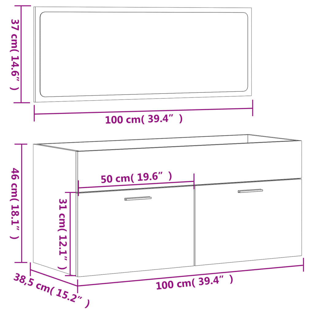 Bathroom Cabinet With Mirror High Gloss White Engineered Wood