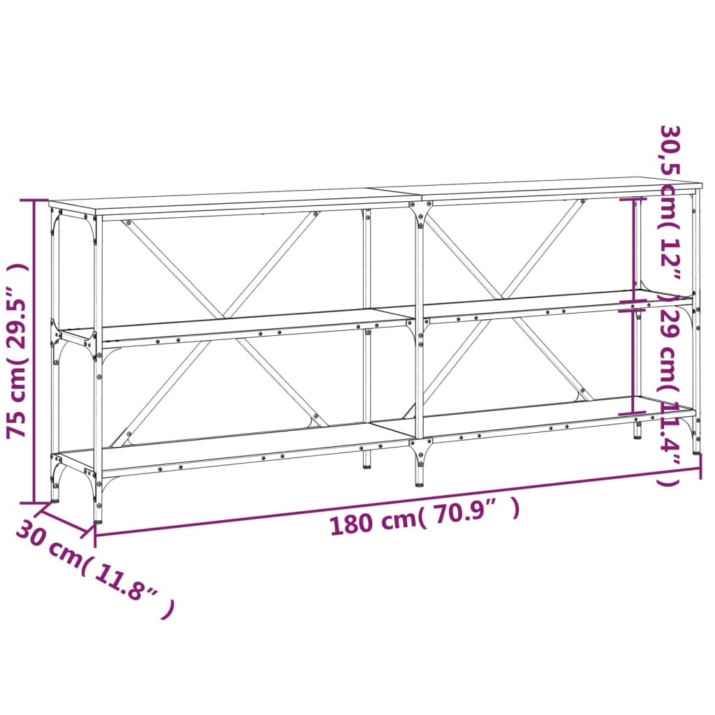 Console Table Black 180X30X75 Cm Engineered Wood And Iron