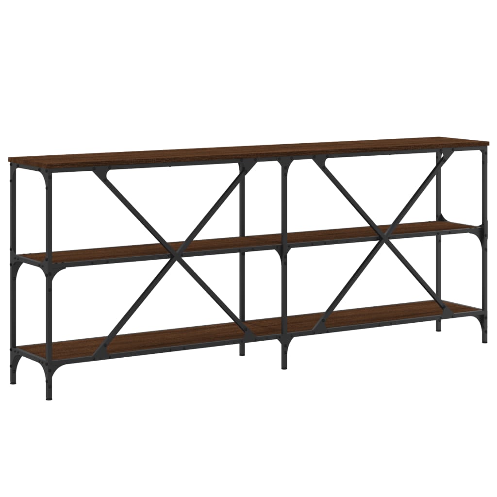 Console Table Brown Oak 180X30X75 Cm Engineered Wood And Iron