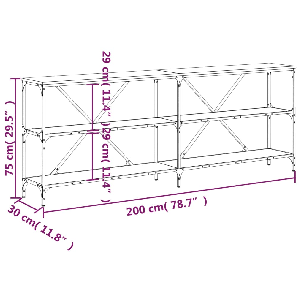 Console Table Grey Sonoma 200X30X75 Cm Engineered Wood And Iron