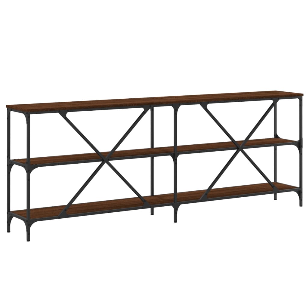 Console Table Brown Oak 200X30X75 Cm Engineered Wood And Iron