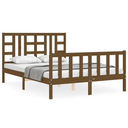 Bed Frame With Headboard Honey Brown King Size Solid Wood