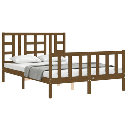 Bed Frame With Headboard Honey Brown King Size Solid Wood