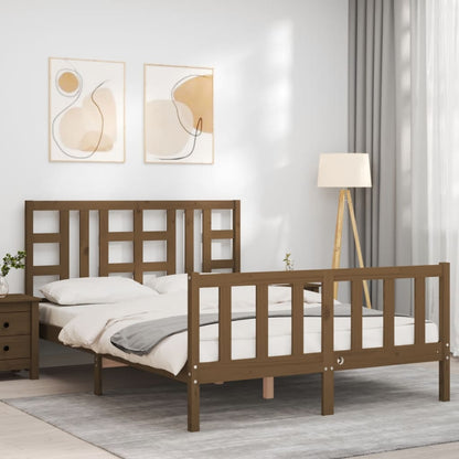 Bed Frame With Headboard Honey Brown King Size Solid Wood