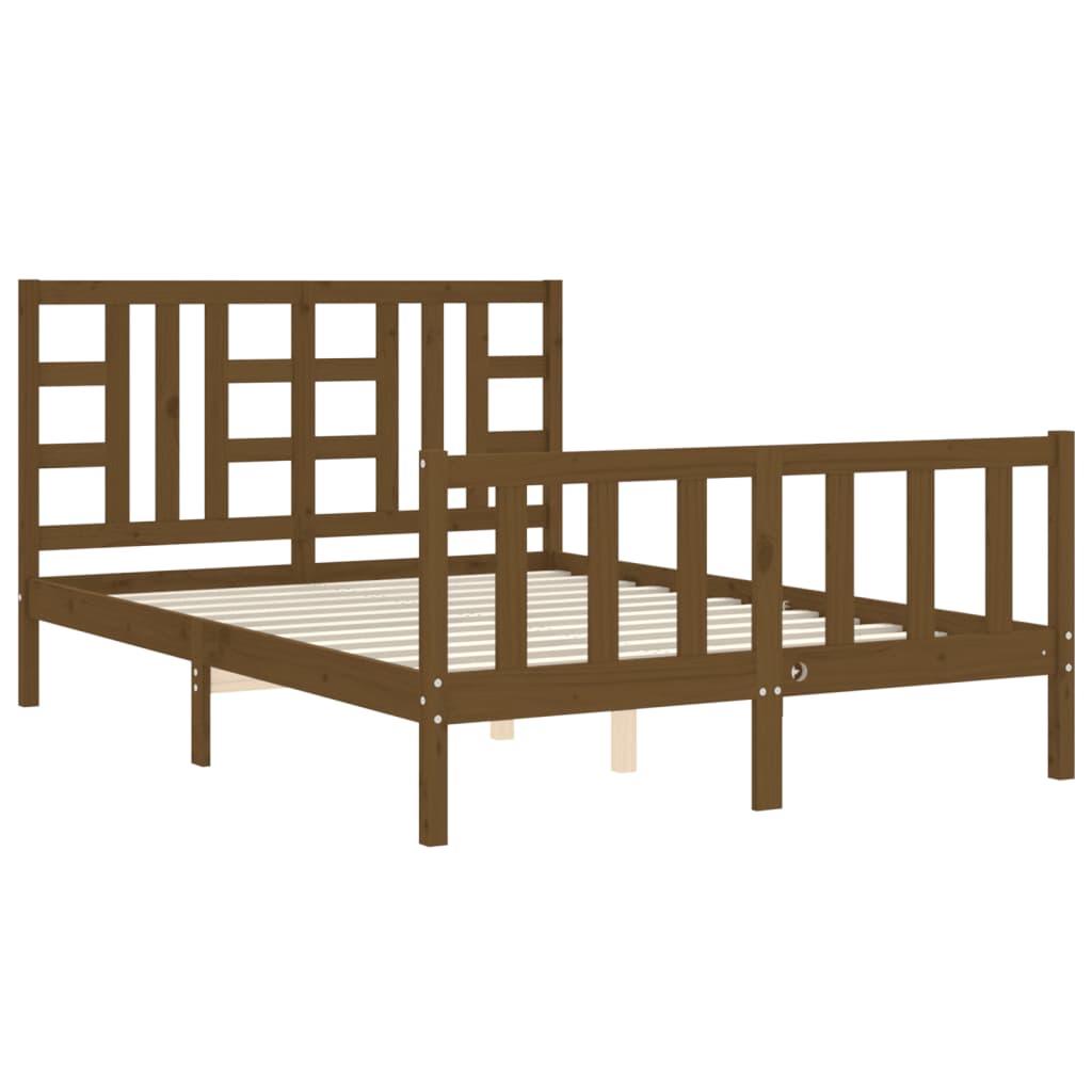 Bed Frame With Headboard Honey Brown King Size Solid Wood