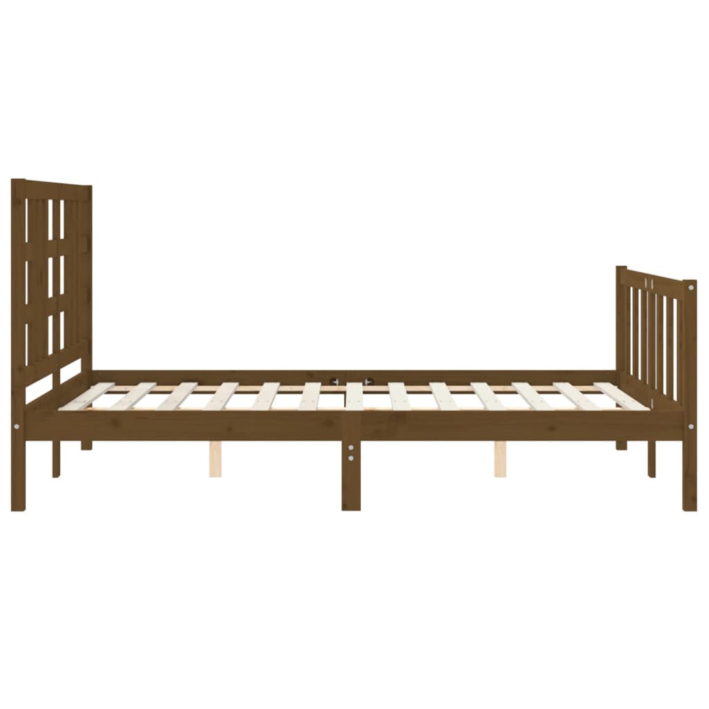 Bed Frame With Headboard Honey Brown King Size Solid Wood