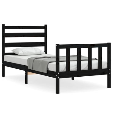 Bed Frame With Headboard Black 90X190 Cm Single Solid Wood