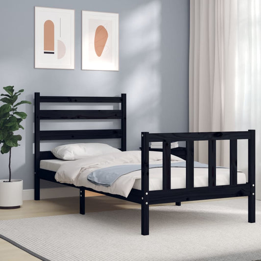 Bed Frame With Headboard Black 90X190 Cm Single Solid Wood