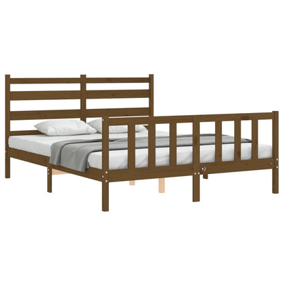 Bed Frame With Headboard Honey Brown King Size Solid Wood