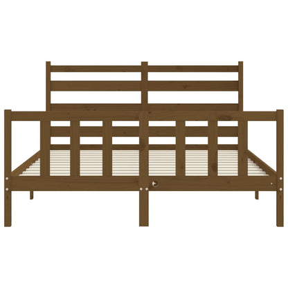 Bed Frame With Headboard Honey Brown King Size Solid Wood