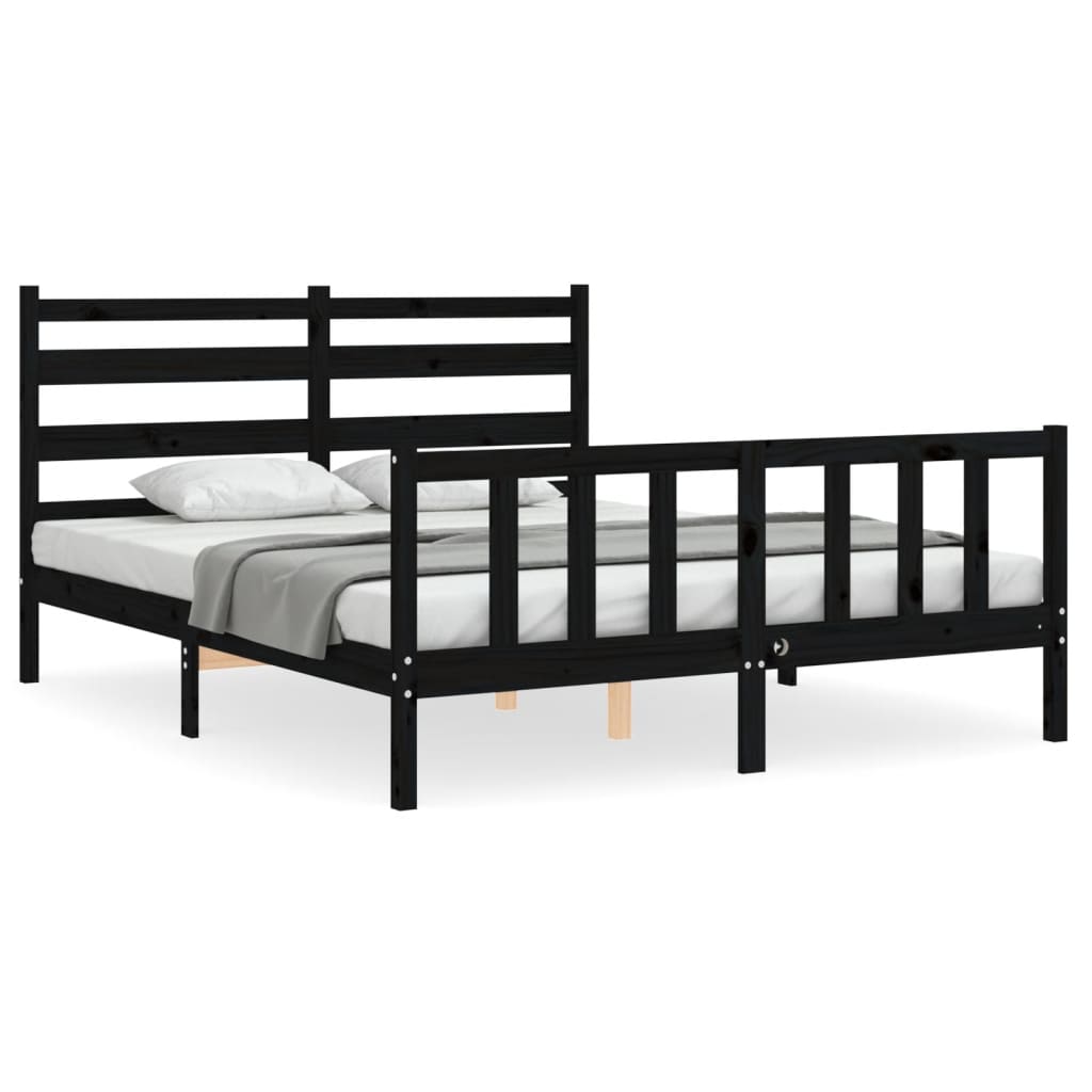 Bed Frame With Headboard Black King Size Solid Wood