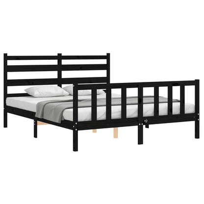 Bed Frame With Headboard Black King Size Solid Wood