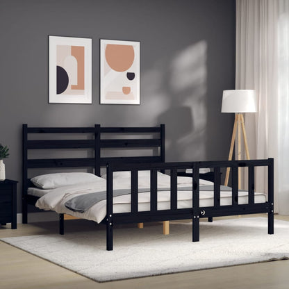 Bed Frame With Headboard Black King Size Solid Wood