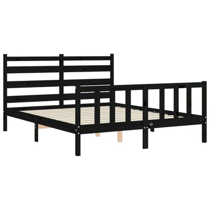 Bed Frame With Headboard Black King Size Solid Wood