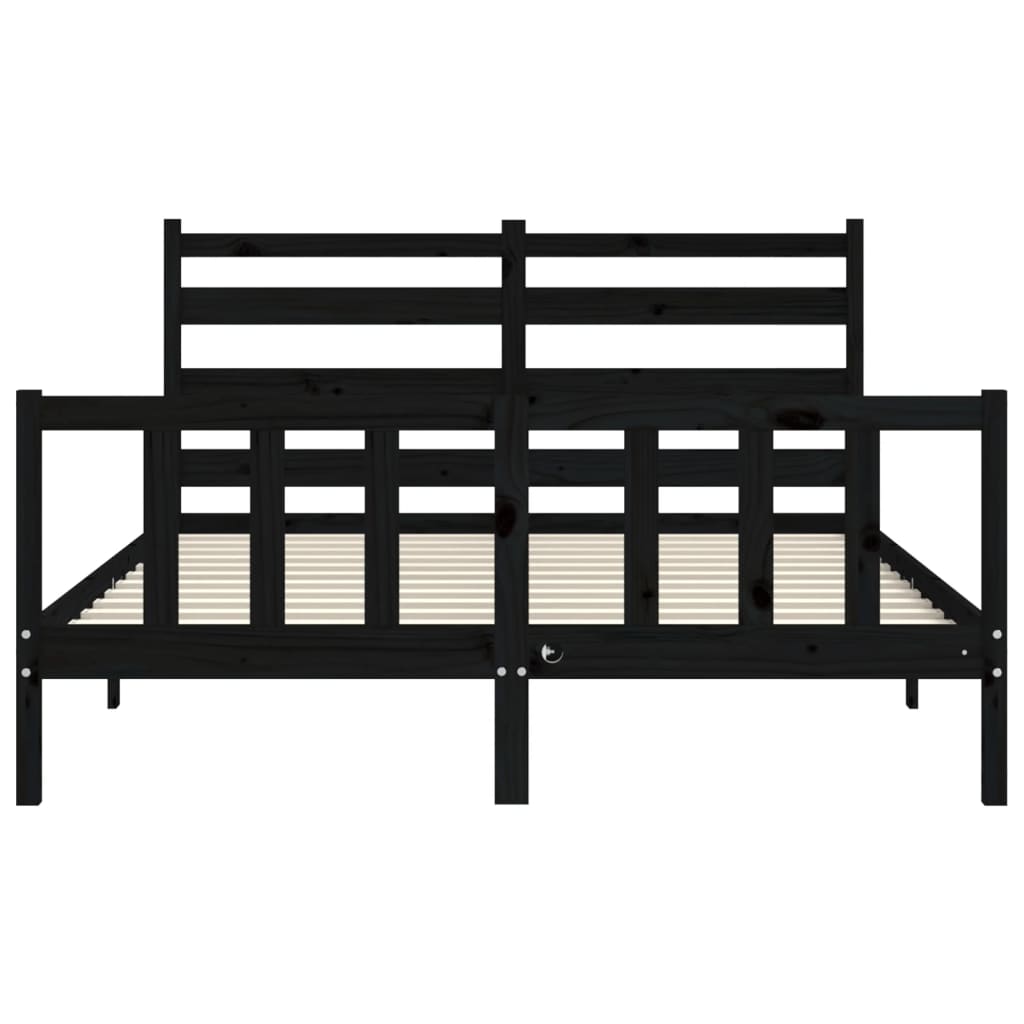 Bed Frame With Headboard Black King Size Solid Wood