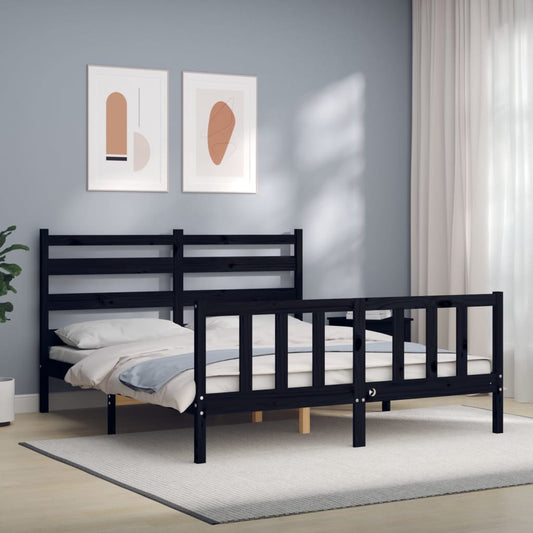 Bed Frame With Headboard Black King Size Solid Wood