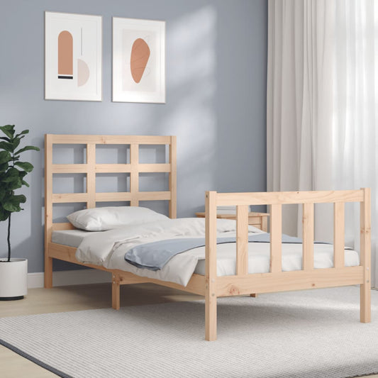 Bed Frame With Headboard 90X190 Cm Single Solid Wood