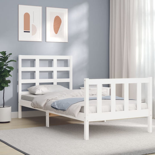 Bed Frame With Headboard White 90X190 Cm Single Solid Wood