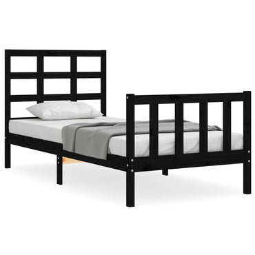 Bed Frame With Headboard Black 90X190 Cm Single Solid Wood