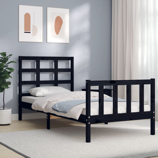 Bed Frame With Headboard Black 90X190 Cm Single Solid Wood