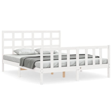 Bed Frame With Headboard White King Size Solid Wood