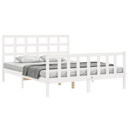 Bed Frame With Headboard White King Size Solid Wood