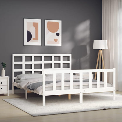 Bed Frame With Headboard White King Size Solid Wood