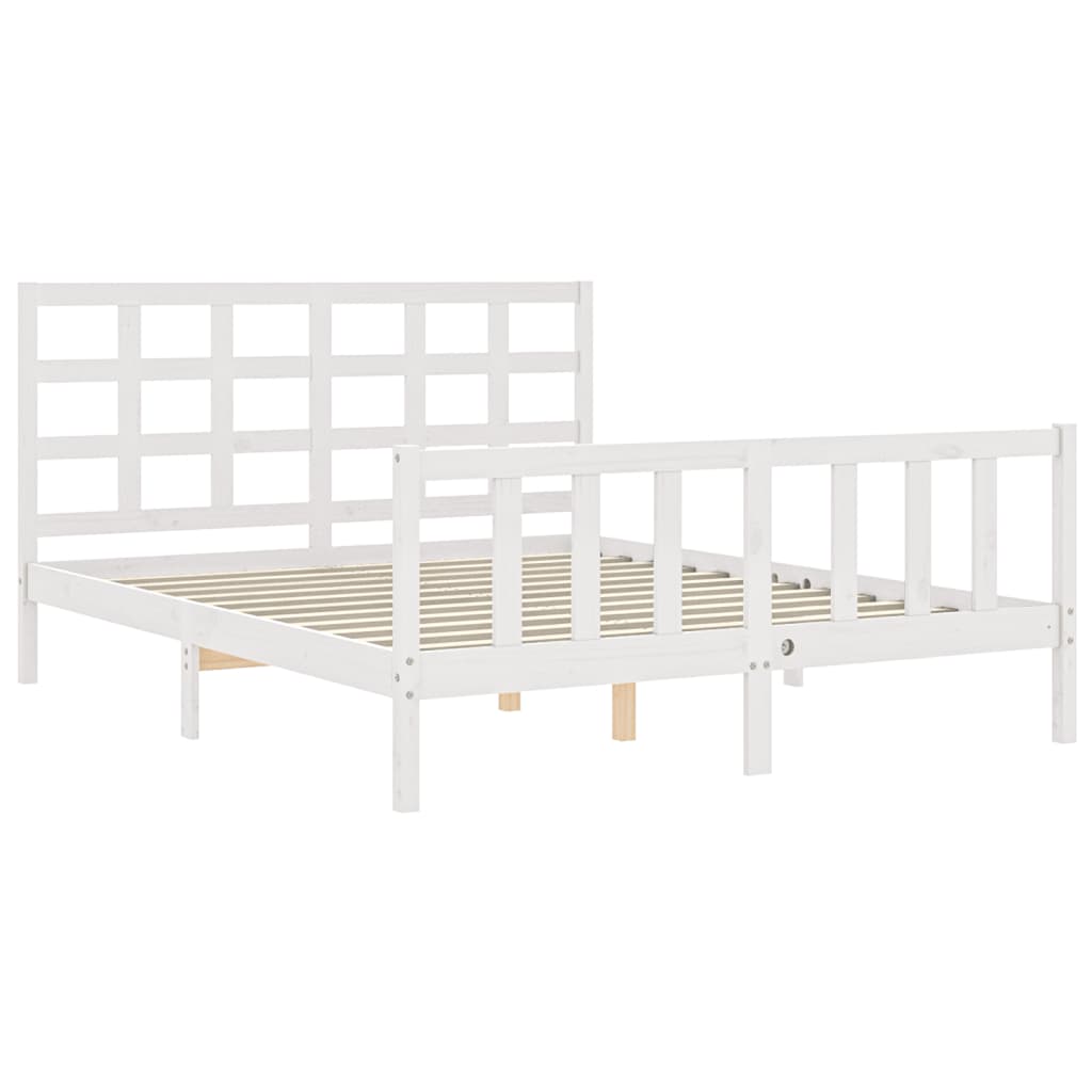 Bed Frame With Headboard White King Size Solid Wood