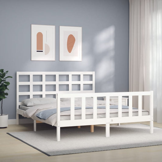 Bed Frame With Headboard White King Size Solid Wood