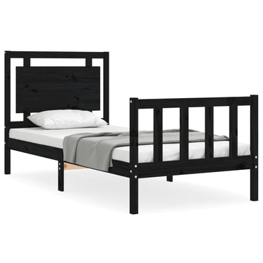 Bed Frame With Headboard Black 90X190 Cm Single Solid Wood