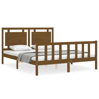 Bed Frame With Headboard Honey Brown King Size Solid Wood